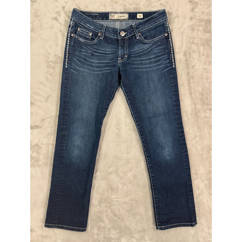 BKE Sabrina Jeans Womens 28 Straight Low Rise Stretch Embellished Thick Stitch